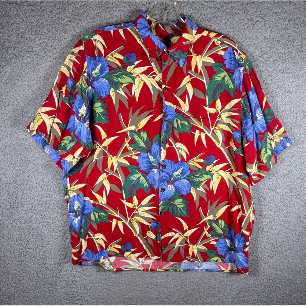 Reyn Spooner Hawaiian Traditionals Short Sleeve Button Up Shirt Med Red Floral